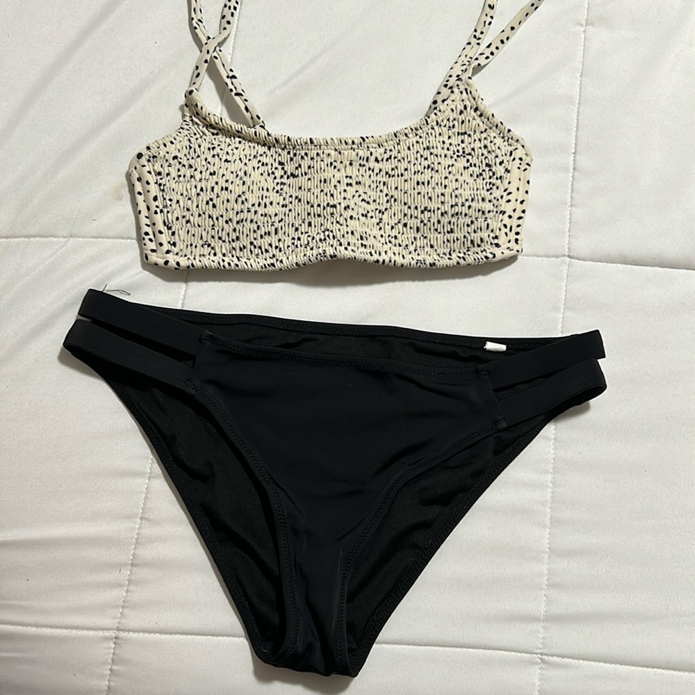 Target polka dot smocked bathing suit w black bottoms size S